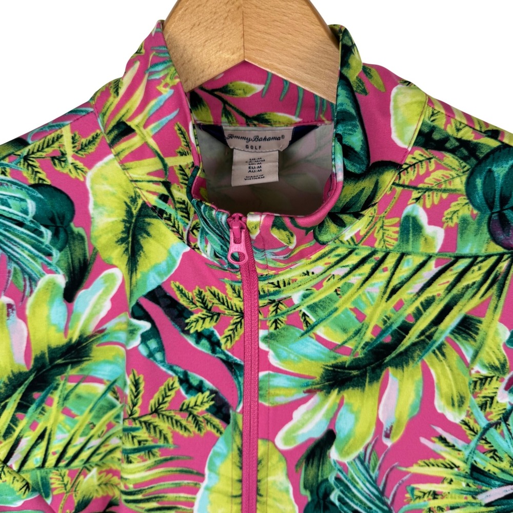 Tommy Bahama Golf Quarter Zip Pullover Womens Medium Pink Tropical Print